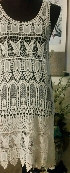 Forever-21-Boho-Cream-Ornate-Crochet-Tunic-Dress - Picture 6 of 8
